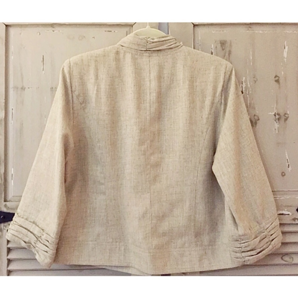 DRESSBARN Sz L Flax Open Front Jacket Ruched Lined - Picture 2 of 7
